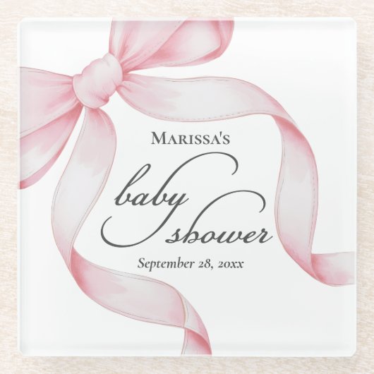 Roze Bow Baby shower Glazen Onderzetter (Voorkant)