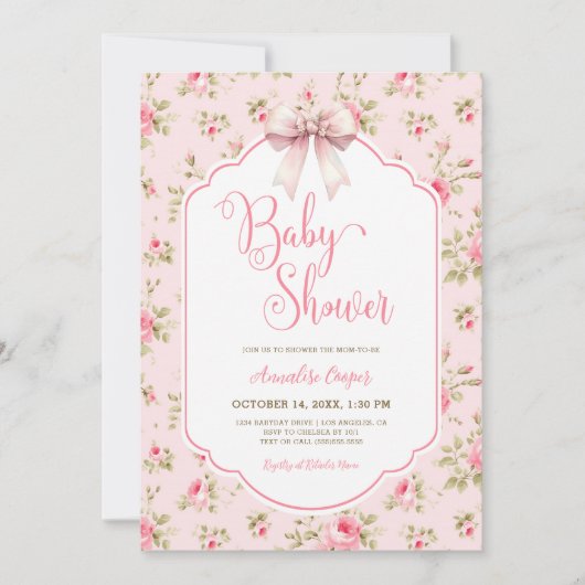 Roze Bow Baby shower Kaart (Voorkant)