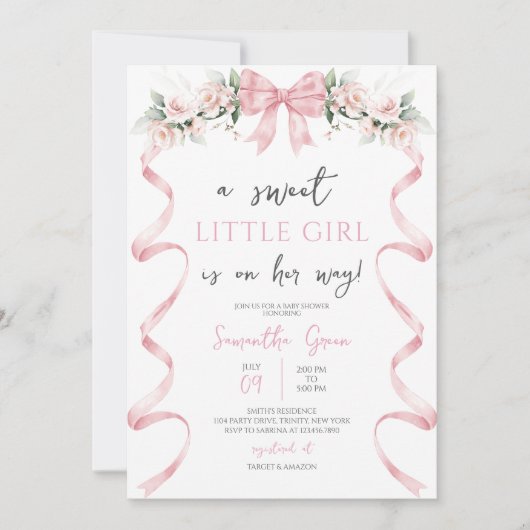 Roze Bow Baby shower Kaart (Voorkant)