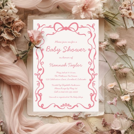 Roze Bow Baby shower Kaart