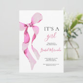 Roze Bow Baby shower Kaart (Staand voorkant)