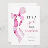 Roze Bow Baby shower Kaart (Voorkant / Achterkant)