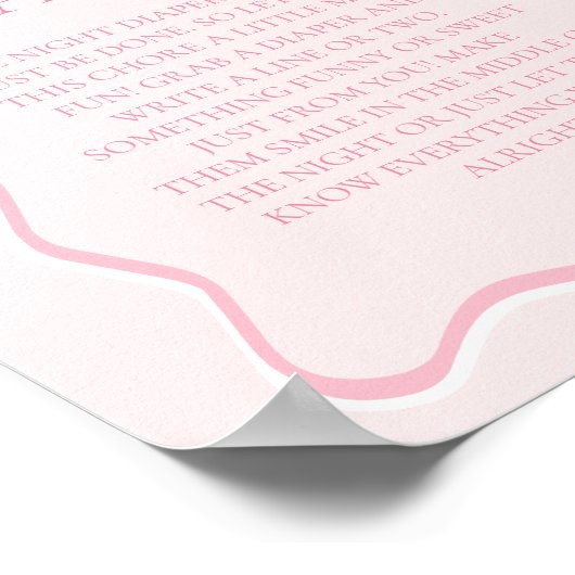 Roze Bow Baby shower Late Night Luiers Party Game Poster (Hoek)