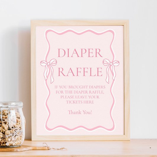 Roze Bow Baby shower Luier Raffle Game Poster