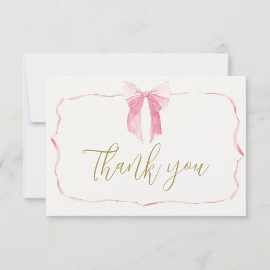 Roze Bow Baby shower Meisje Dank u Kaart (Voorkant)
