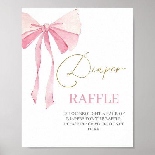 Roze Bow Baby shower Meisje Luier Raffle Teken Poster (Voorkant)