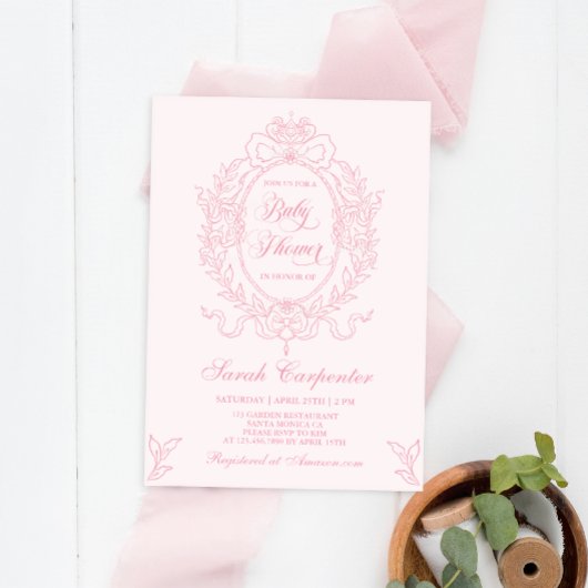 Roze Bow Baby shower Meisje  Uitnodiging
