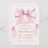 Roze Bow Baby shower Meisje uitnodiging (Voorkant / Achterkant)