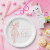 Roze Bow Baby shower Minimalistische Waterverf lin Papieren Bordje (Feest)