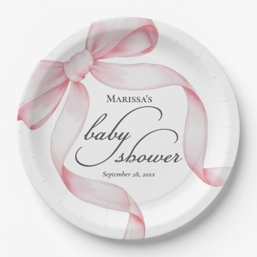 Roze Bow Baby shower Papier Bord (Voorkant)