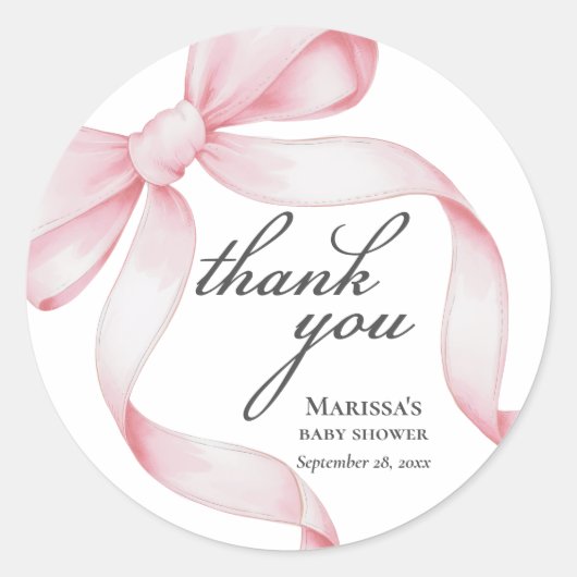 Roze Bow Baby shower Ronde Sticker (Voorkant)