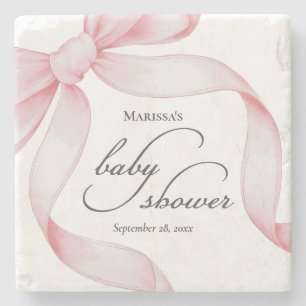 Roze Bow Baby shower Stenen Onderzetter