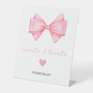 Roze Bow Baby shower Sweets en Treats Reclamebord Met Voetstuk