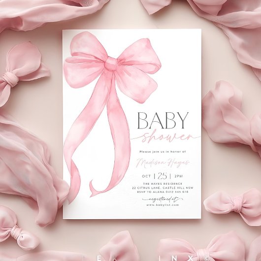 Roze Bow Baby shower Uitnodiging Sjabloon Printabl