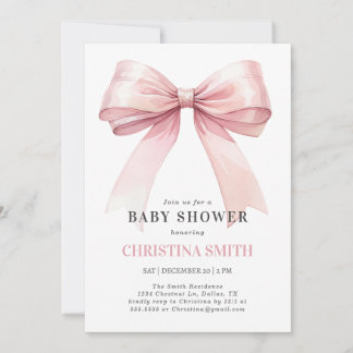 Roze Bow Baby shower Waterverf Baby Meisje Douche Kaart