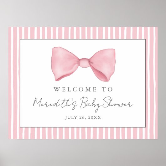 Roze Bow Baby shower Welkomstbord Poster (Voorkant)