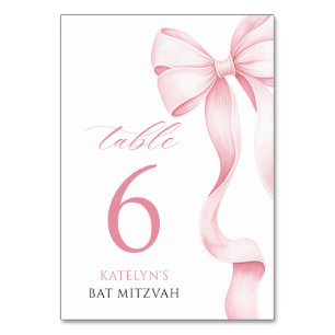 Roze Bow Bat Mitswa Tafelnummer Kaart