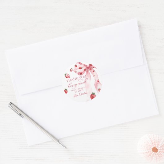 Roze Bow Berry Eerste Aardbei Verjaardag Sticker (Envelop)