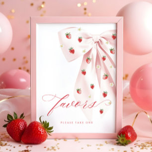 Roze Bow Berry Sweet Baby shower Favorieten Tafelt Poster