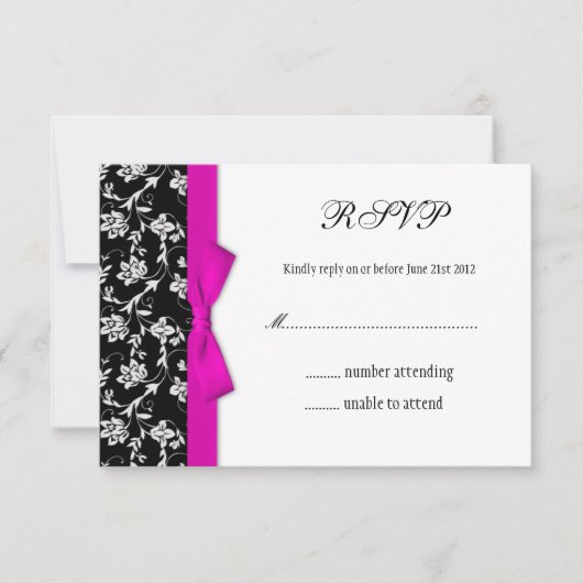 Roze Bow Black en White Wedding Flower RSVP (Voorkant)