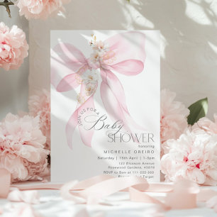 Roze Bow Bloemen Baby meisje Douche Kaart