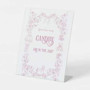 Roze Bow Bloemen Baby shower Guess Game Reclamebord Met Voetstuk