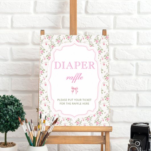 Roze Bow  Bloemen Baby shower Luier Raffle Poster