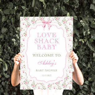 Roze Bow  Bloemen Baby shower Welkom Poster