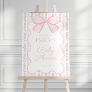  Roze Bow Bloemen Baby shower Welkomstbord Poster
