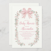 Roze Bow Bloemen Meisje Baby shower Kaart (Voorkant / Achterkant)
