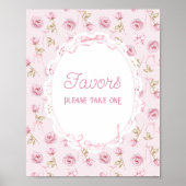 Roze Bow Bloemen Roos  Baby shower Favors Poster (Voorkant)