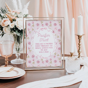 Roze Bow Bloemen Roos Baby shower Fopspeen Poster