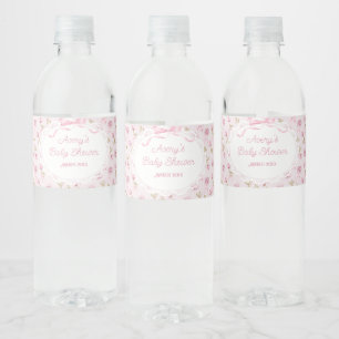 Roze Bow Bloemen Rozen Baby shower Luier Waterfles Etiket