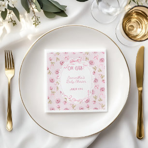 Roze Bow Bloemen Rozen Baby shower Servet