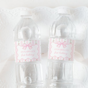 Roze Bow Bloemen Water Label Waterfles Etiket