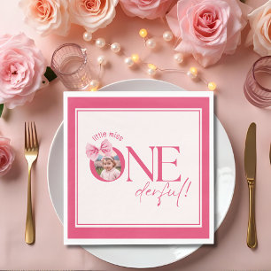 Roze Bow bloemige kleine miss Onederful verjaardag Servet