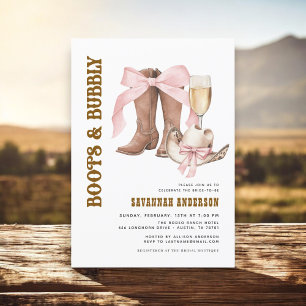 Roze Bow Boots & Bubble Western Vrijgezellenfeest Kaart