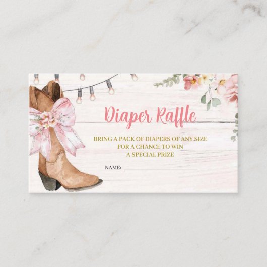 Roze Bow Boots Luier Raffle Kaart (Voorkant)