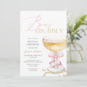 Roze Bow Brunch & Bubbly Bruids Douche Uitnodiging (Staand voorkant)