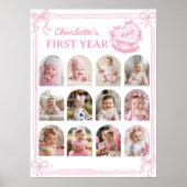 Roze Bow Cake Eerste jaar Foto Milestone Poster (Voorkant)