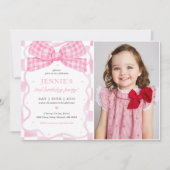 Roze Bow Coquette 2e Verjaardag Party Foto Kaart (Voorkant)