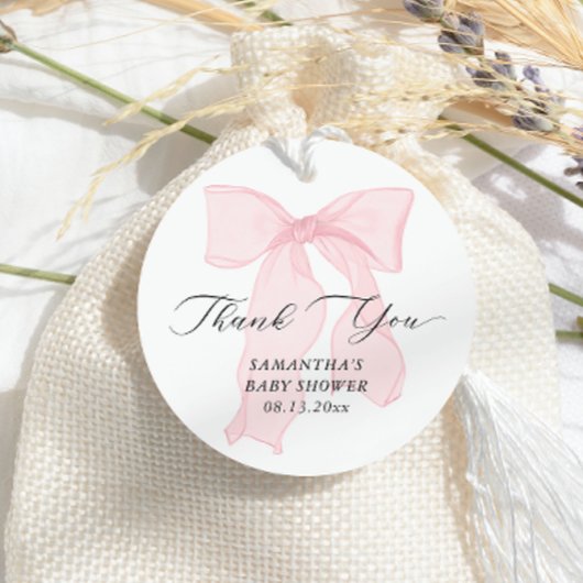 Roze Bow Coquette Baby shower Bedankjes Labels
