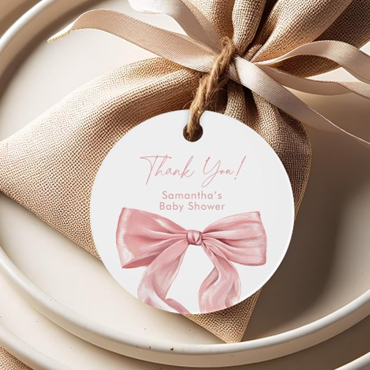 Roze Bow Coquette Baby shower Bedankjes Labels