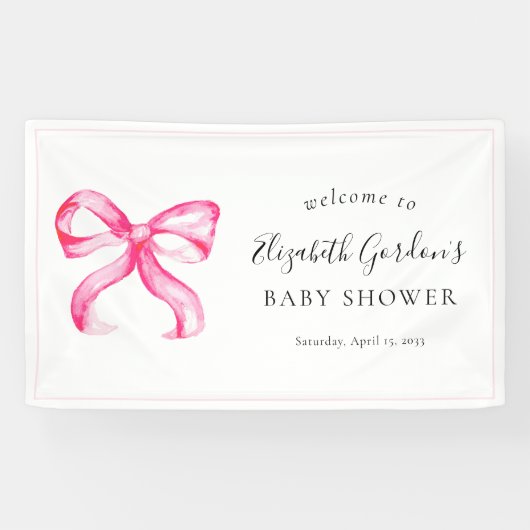 Roze Bow Coquette Baby shower Elegant Minimaal Spandoek (Horizontaal)