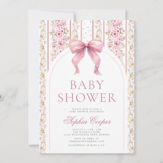 Roze Bow  Coquette Baby shower Kaart (Voorkant)