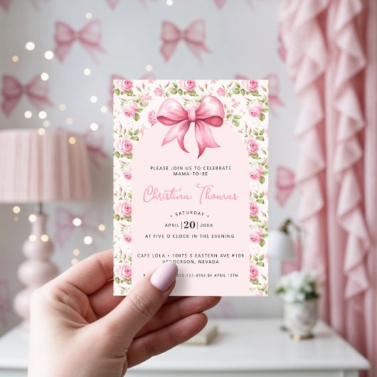 Roze Bow Coquette Baby shower Kaart