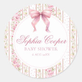 Roze Bow  Coquette Baby shower Ronde Sticker (Voorkant)