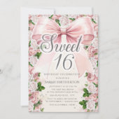 Roze Bow Coquette Bloemen  Sweet 16 Kaart (Voorkant)