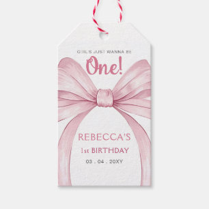 Roze Bow Coquette Eerste Verjaardag Cadeaulabel