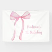 Roze Bow Coquette Eerste Verjaardag Spandoek (Horizontaal)
